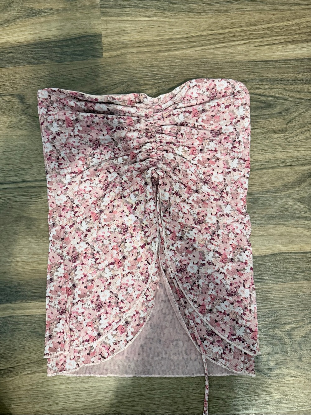 Garage Pink Floral Ruched Drawstring Tube Top